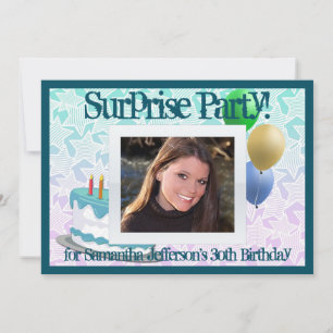 Photo Surprise Party Invitations, Blue and White Invitation