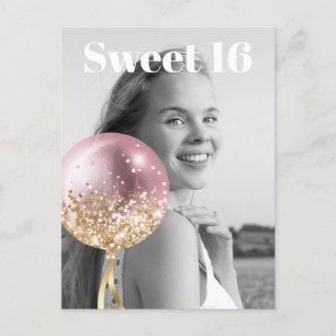 *~* PHOTO Sweet 16 Birthday Rose Balloon AP29 Invitation Postcard