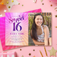 Photo Sweet 16 Groovy Pink Orange Gradient Retro