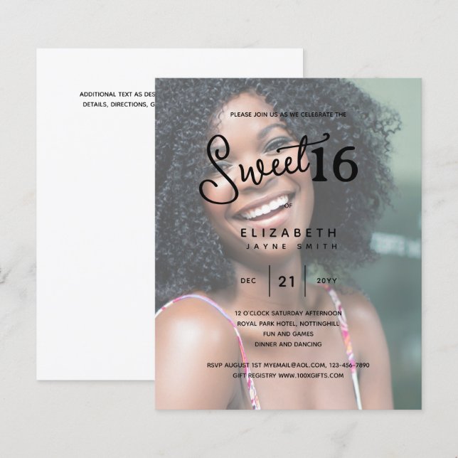 PHOTO SWEET 16 Modern Elegant Budget Birthday (Front/Back)