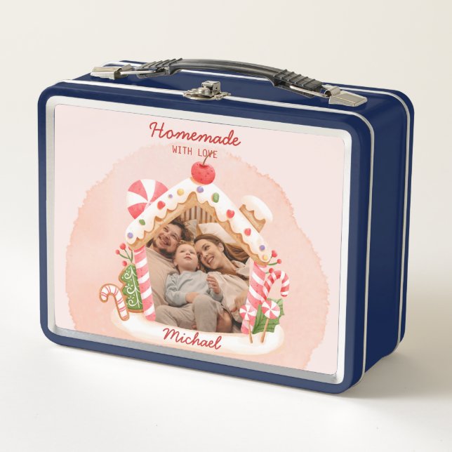 Photo Sweet Gingerbread House Homemade with Love Metal Lunch Box (Front)