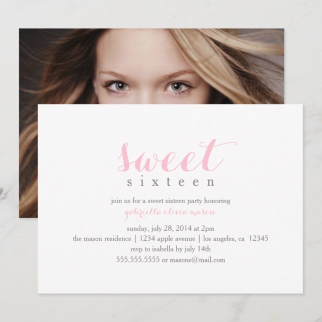 Photo Sweet Sixteen | Birthday Party Invitation (Front/Back)