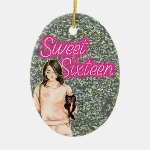 PHOTO Sweet Sixteen Neon Sign Foliage Christmas Ceramic Tree Decoration