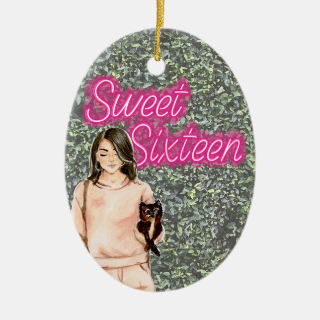 PHOTO Sweet Sixteen Neon Sign Foliage Christmas Ceramic Tree Decoration (Front)