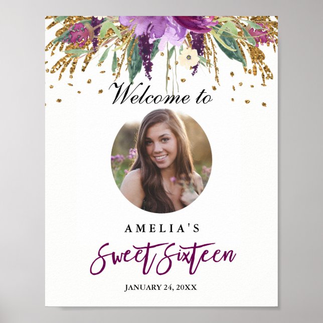 Photo Sweet Sixteen Welcome Amethyst Sign (Front)