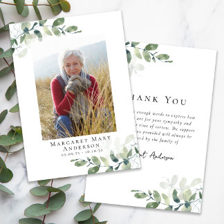 Photo Sympathy Eucalyptus Funeral  Thank You Card