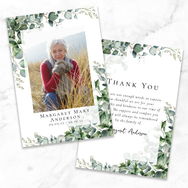 Photo Sympathy Eucalyptus Funeral  Thank You Card (Creator Uploaded)