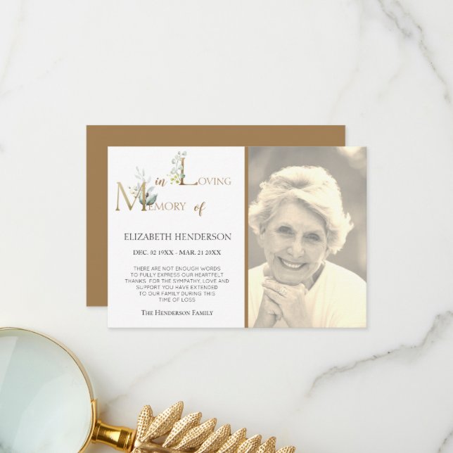 PHOTO Sympathy Flat Thank You Card (Front/Back In Situ)