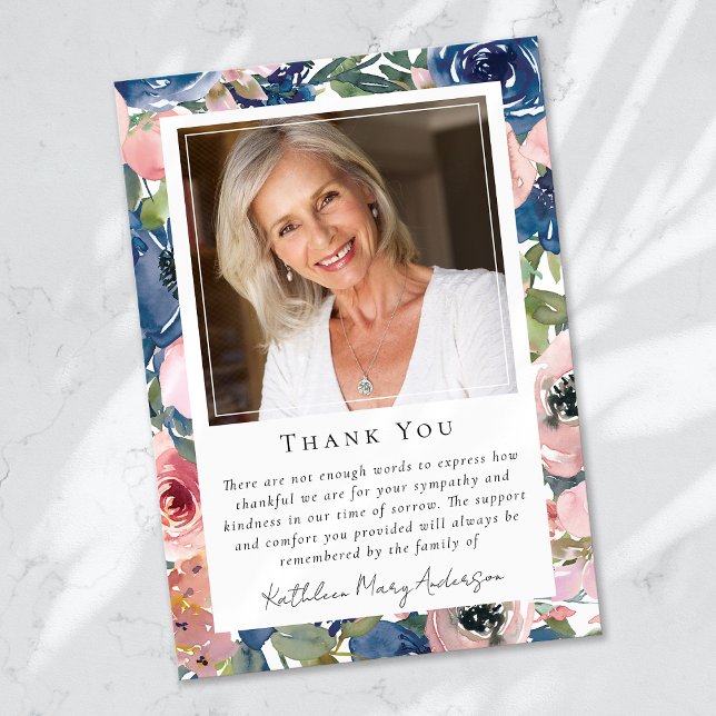 Photo Sympathy floral Funeral Memorial  Thank You Card (Creator Uploaded)