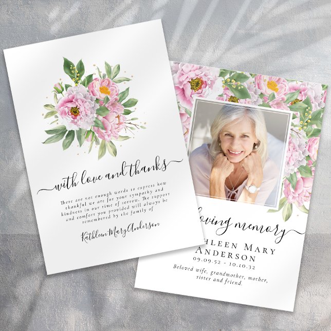 Photo Sympathy Floral Funeral  Thank You Card (Creator Uploaded)