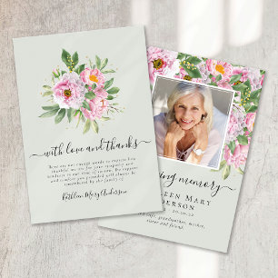 Photo Sympathy Floral Funeral Thank You Card
