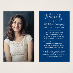 Photo Sympathy Funeral Memorial Blue Prayer Cards
