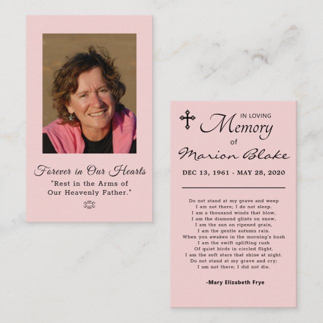 Photo Sympathy Funeral Memorial Cards (Front/Back)