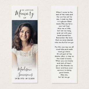 Photo Sympathy Funeral Memorial Poem Bookmark