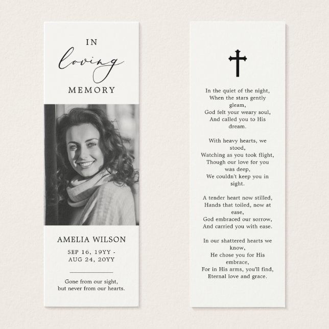 Photo Sympathy Funeral Memorial Prayer Bookmark (Front & Back)