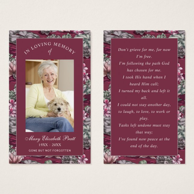 Photo Sympathy Funeral Memorial Prayer Cards (Front & Back)