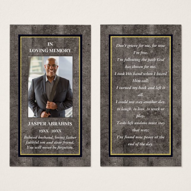 Photo Sympathy Funeral Memorial Prayer Cards (Front & Back)