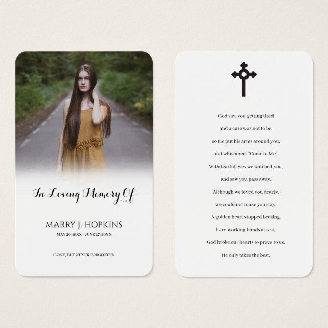 Photo Sympathy Funeral Memorial Prayer Cards (Front & Back)
