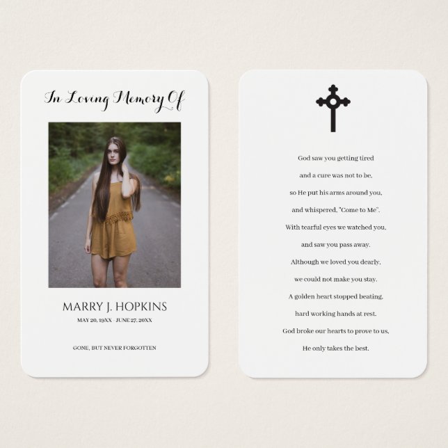 Photo Sympathy Funeral Memorial Prayer Cards (Front & Back)