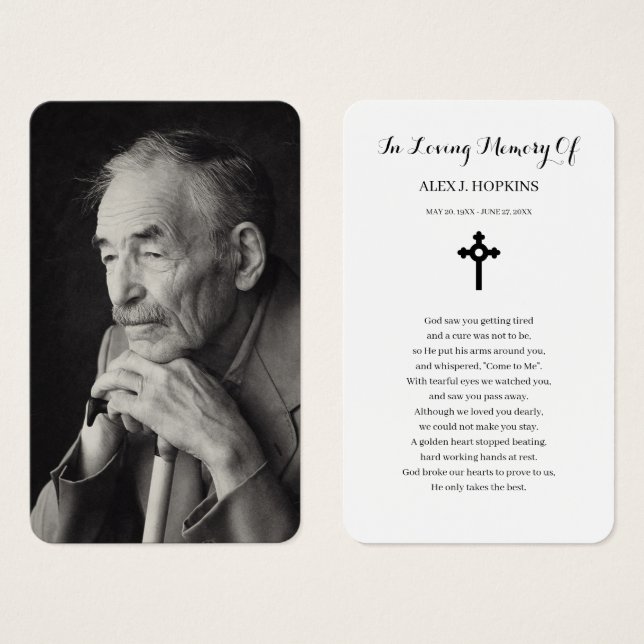 Photo Sympathy Funeral Memorial Prayer Cards (Front & Back)