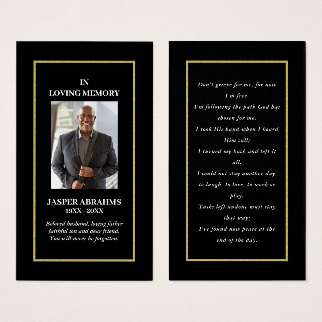 Photo Sympathy Funeral Memorial Prayer Cards (Front & Back)