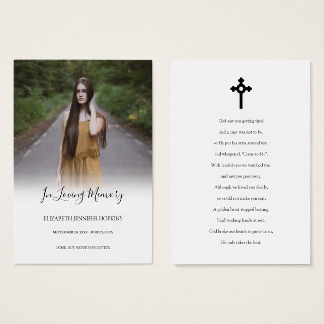 Photo Sympathy Funeral Memorial Prayer Cards (Front & Back)