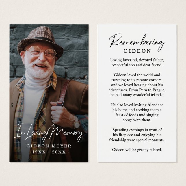 Photo Sympathy Funeral Memorial Prayer Cards (Front & Back)