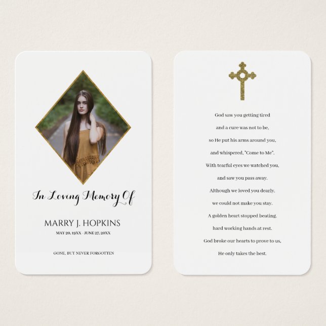 Photo Sympathy Funeral Memorial Prayer Cards (Front & Back)