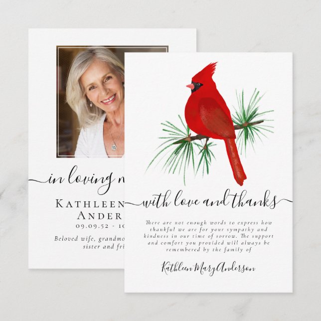 Photo Sympathy Funeral Memorial Thank You Card (Front/Back)