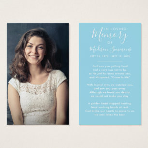 Photo Sympathy Funeral Pastel Blue Prayer Card