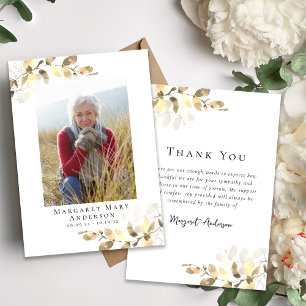 Photo Sympathy Gold Eucalyptus Funeral  Thank You Card