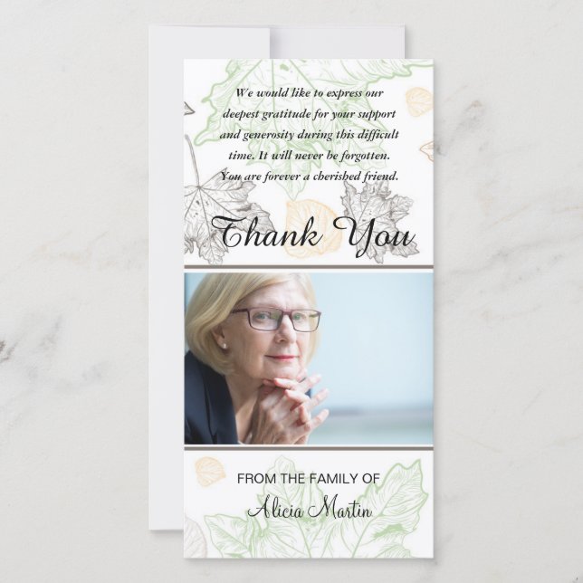 Photo Sympathy Memorial Thank You Autumn Leaves Card (Front)