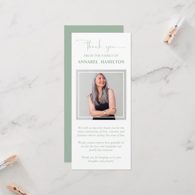 Photo Sympathy Memorial Thank You Invitation (Front/Back In Situ)