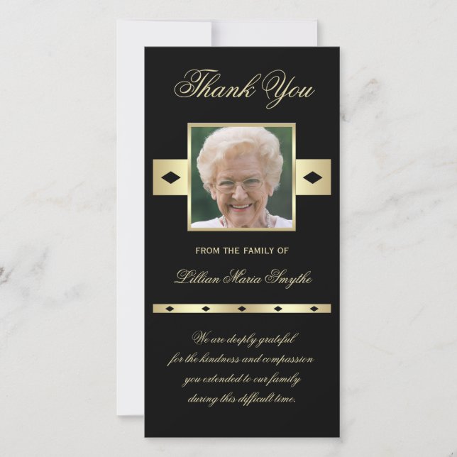 Photo Sympathy Memorial Thank You Photo Card Black (Front)