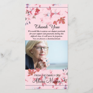 Photo Sympathy Memorial Thank You Pink Flowers