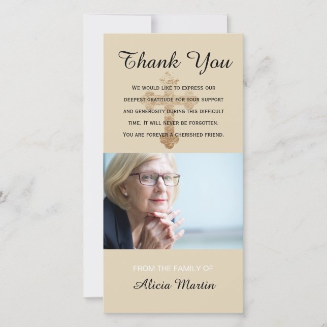 Photo Sympathy Memorial Thank You Religious Cross Card (Front)