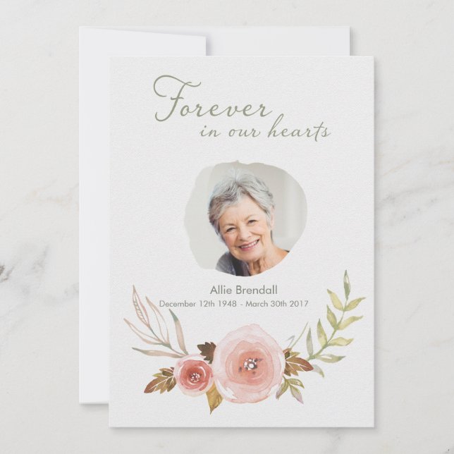 Photo Sympathy Rose Watercolor Wreath Thank You Card (Front)