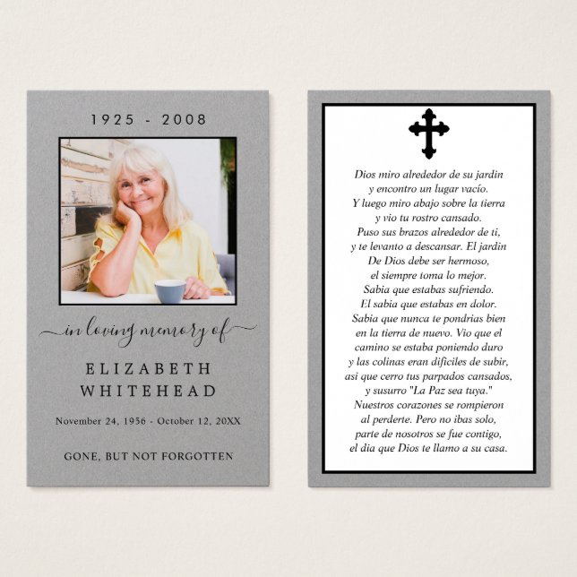 Photo Sympathy Spanish Funeral Prayer Card (Front & Back)