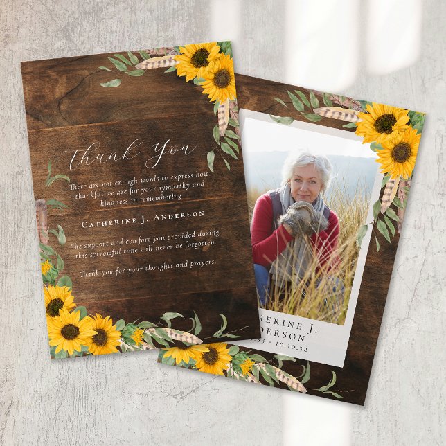 Photo Sympathy Sunflower Funeral  Thank You Card (Creator Uploaded)