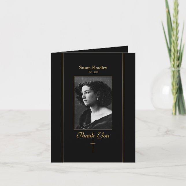 Photo Sympathy Thank You gold piping and Cross (Front)