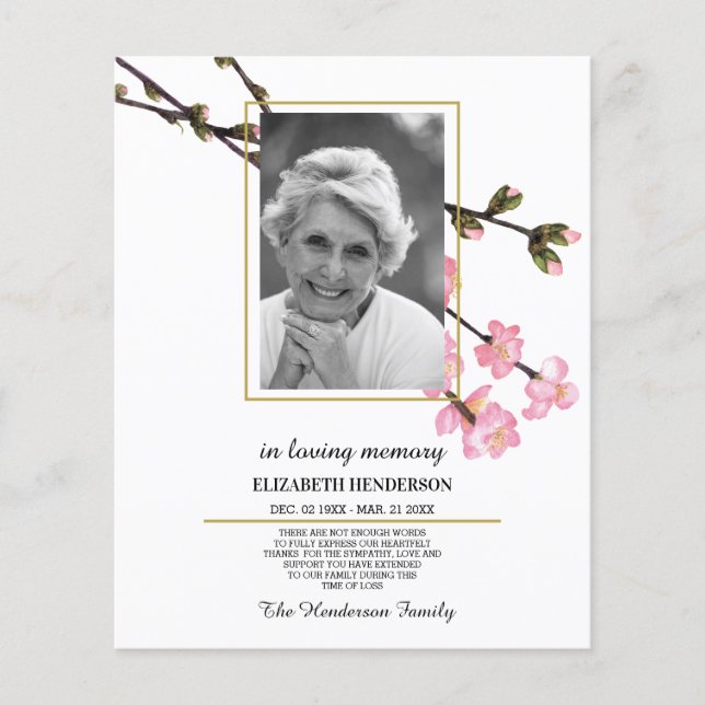 PHOTO/Sympathy/Thank you/In Loving Memory. Flyer (Front)