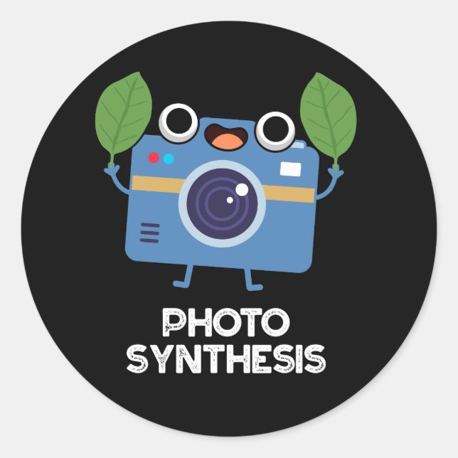 Photo Synthesis Funny Camera Pun Dark BG Classic Round Sticker (Front)