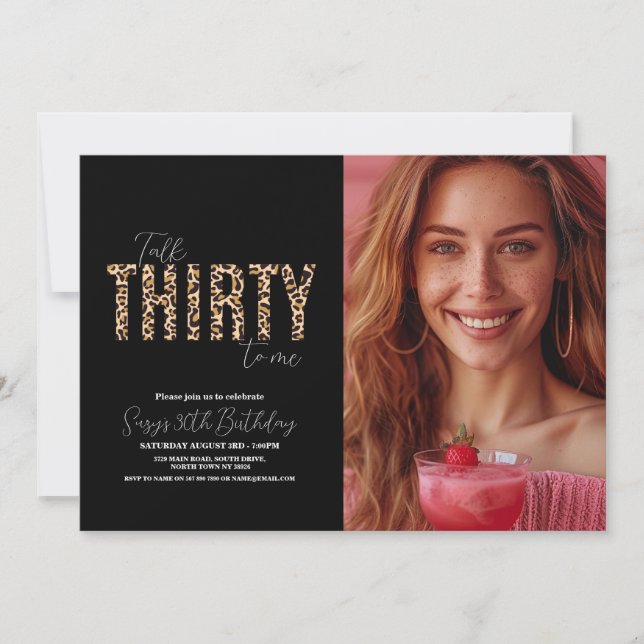 Photo Talk Thirty to Me Leopard Womens Birthday Invitation (Front)