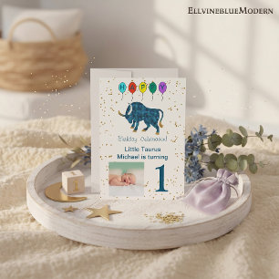 Photo & Taurus Birthday with Gold & Balloons Invitation