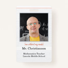 Photo Teacher ID Badge school, me without mask