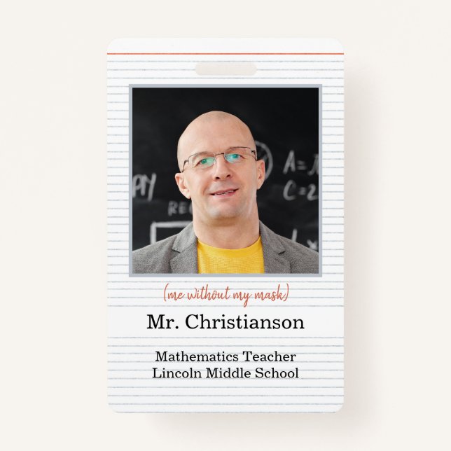 Photo Teacher ID Badge school, me without mask (Front)