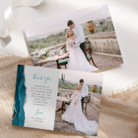 Photo Teal Blue Agate Silver Script Grey Wedding