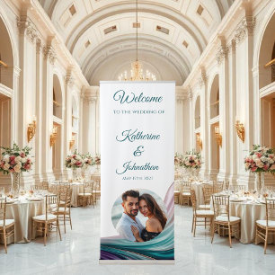 Photo Teal & Blush Silk Wedding Welcome Banner