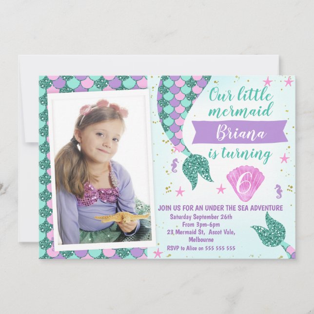 Photo Teal mermaid Tail Birthday invitation (Front)