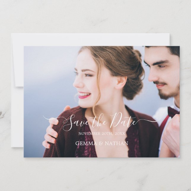 Photo Teal Wording Flat Wedding Save The Date Card (Front)